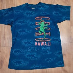 Vintage 1992 Gecko Hawaii T Shirt Size Large AOP All Over Print Surfwear USA